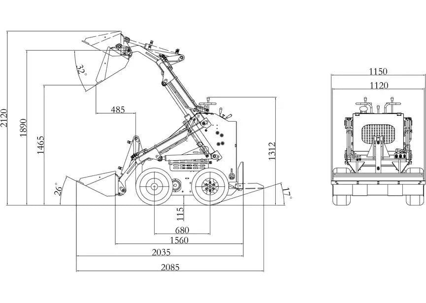 Mini chargeur sur roues moteur essence 23ch - 16 kW - 1000 kg - Capacité de levage 300 kg - Avec godet MW Tools