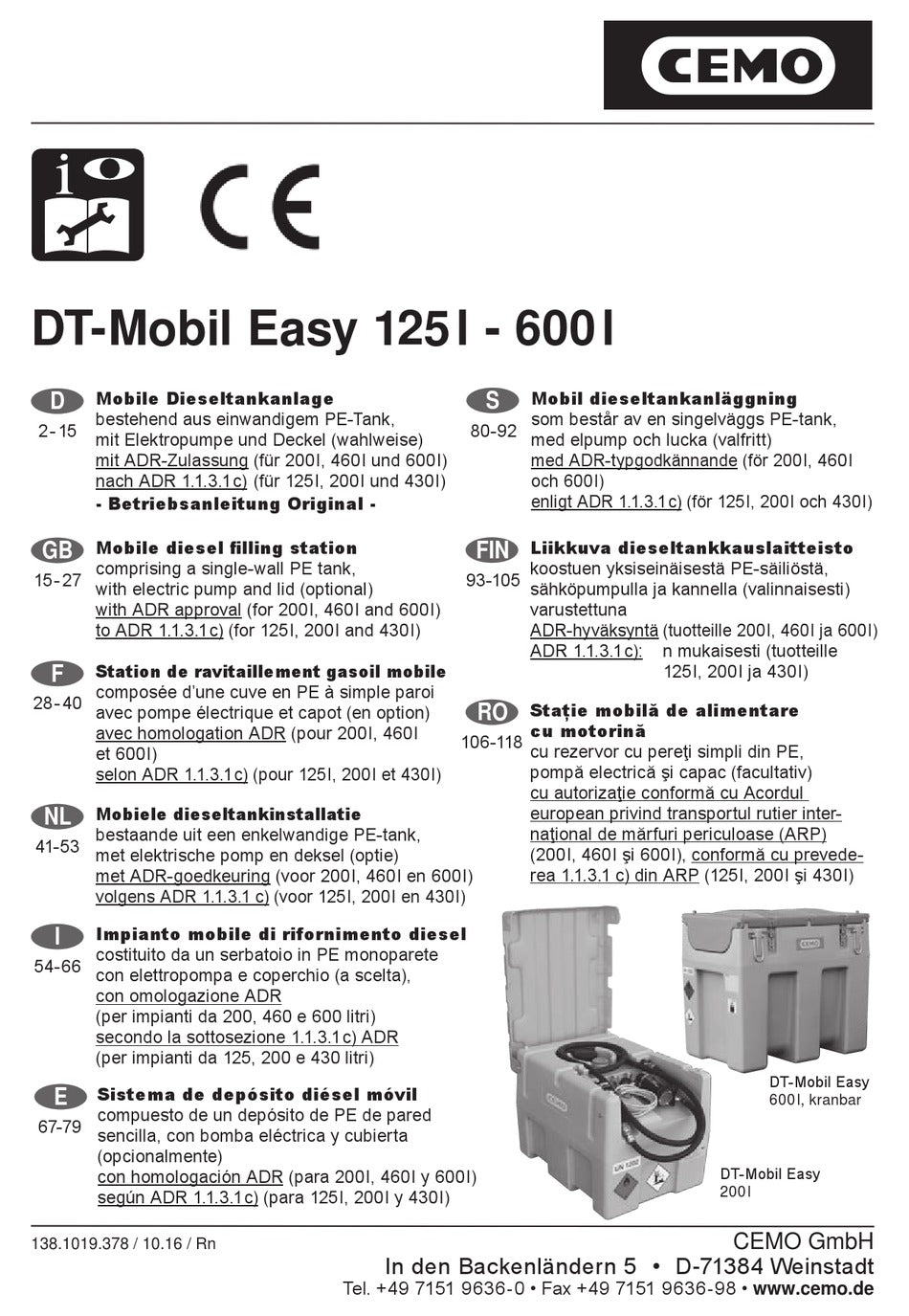 CEMO Diesel-Tankanlage DT-Mobile Easy 200L Kombi